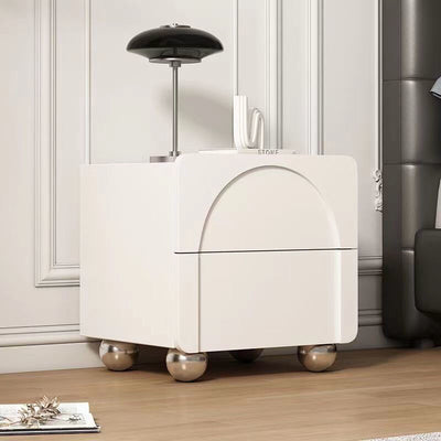 Traditional French Solid Wood Metal Stainless Steel Spherical Rectangular Nightstand With 2 Drawers For Bedroom