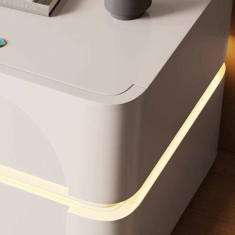 Contemporary Creative Solid Wood Carbon Steel Rounded Square Nightstand With 2 Drawers For Bedroom