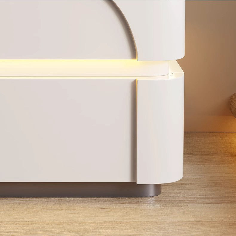 Contemporary Creative Solid Wood Carbon Steel Rounded Square Nightstand With 2 Drawers For Bedroom