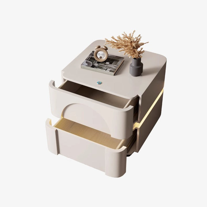 Contemporary Creative Solid Wood Carbon Steel Rounded Square Nightstand With 2 Drawers For Bedroom