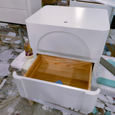 Contemporary Creative Solid Wood Carbon Steel Rounded Square Nightstand With 2 Drawers For Bedroom