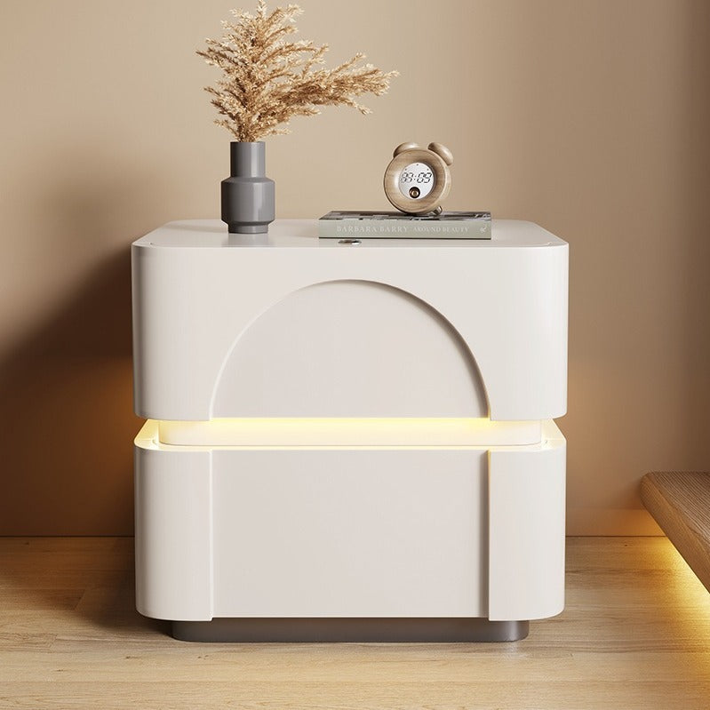 Contemporary Creative Solid Wood Carbon Steel Rounded Square Nightstand With 2 Drawers For Bedroom