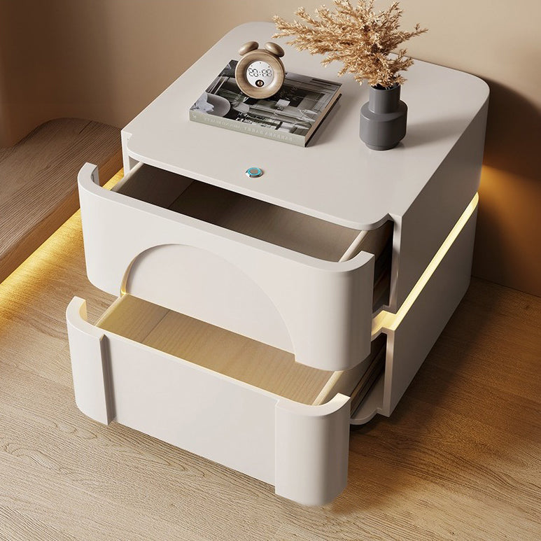 Contemporary Creative Solid Wood Carbon Steel Rounded Square Nightstand With 2 Drawers For Bedroom