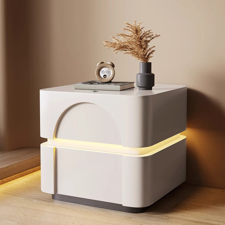Contemporary Creative Solid Wood Carbon Steel Rounded Square Nightstand With 2 Drawers For Bedroom