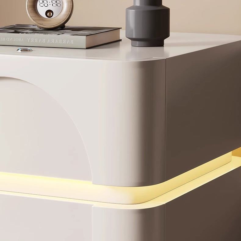 Contemporary Creative Solid Wood Carbon Steel Rounded Square Nightstand With 2 Drawers For Bedroom