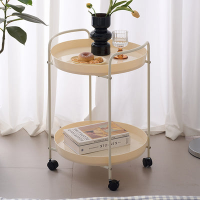 Contemporary Scandinavian Iron Mobile Round Curved Side Table With 2 Tiers For Living Room