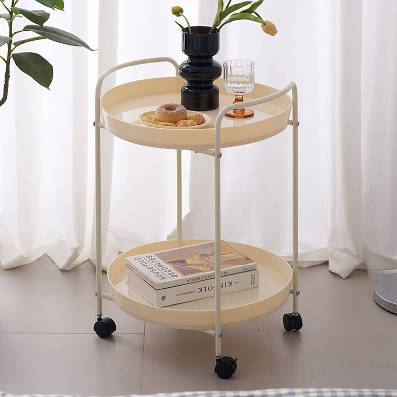 Contemporary Scandinavian Iron Mobile Round Curved Side Table With 2 Tiers For Living Room