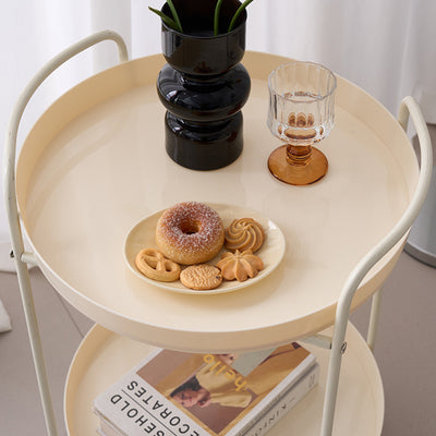 Contemporary Scandinavian Iron Mobile Round Curved Side Table With 2 Tiers For Living Room