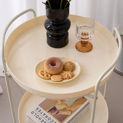 Contemporary Scandinavian Iron Mobile Round Curved Side Table With 2 Tiers For Living Room