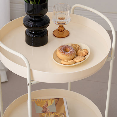 Contemporary Scandinavian Iron Mobile Round Curved Side Table With 2 Tiers For Living Room