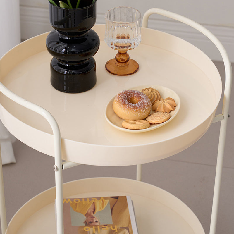 Contemporary Scandinavian Iron Mobile Round Curved Side Table With 2 Tiers For Living Room