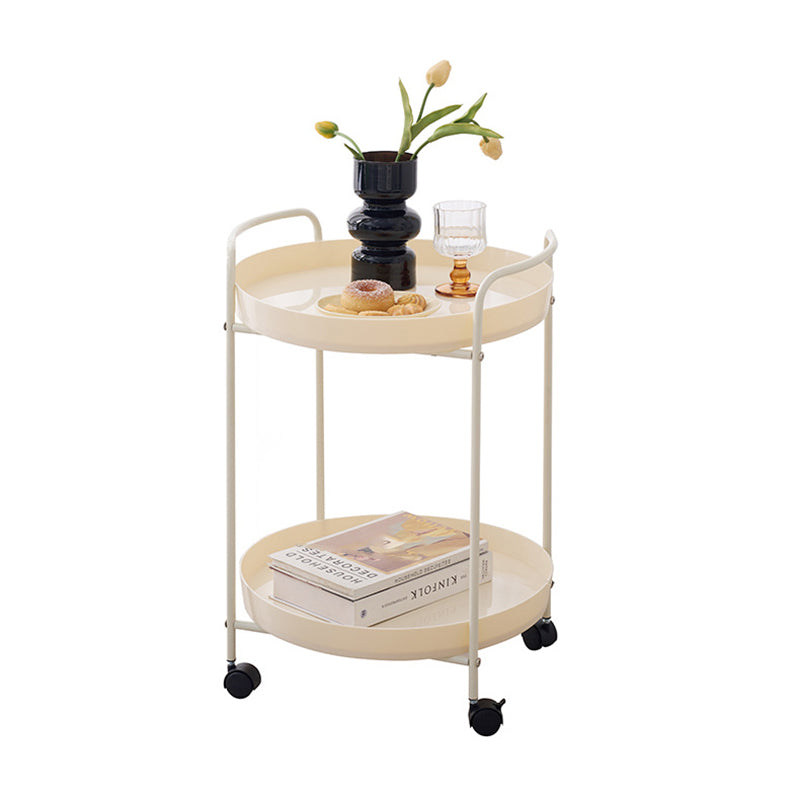 Contemporary Scandinavian Iron Mobile Round Curved Side Table With 2 Tiers For Living Room