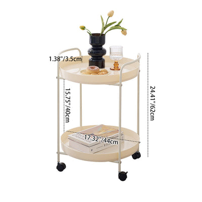 Contemporary Scandinavian Iron Mobile Round Curved Side Table With 2 Tiers For Living Room