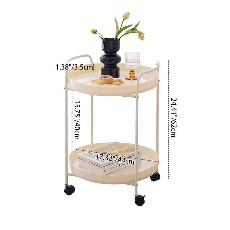 Contemporary Scandinavian Iron Mobile Round Curved Side Table With 2 Tiers For Living Room