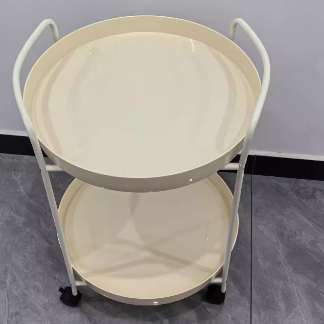 Contemporary Scandinavian Iron Mobile Round Curved Side Table With 2 Tiers For Living Room