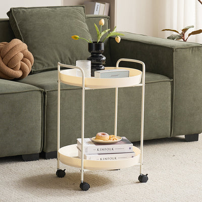 Contemporary Scandinavian Iron Mobile Round Curved Side Table With 2 Tiers For Living Room