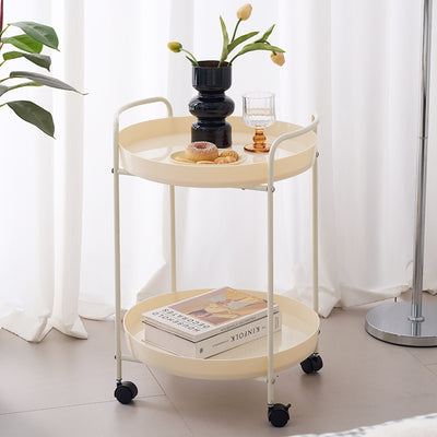 Contemporary Scandinavian Iron Mobile Round Curved Side Table With 2 Tiers For Living Room