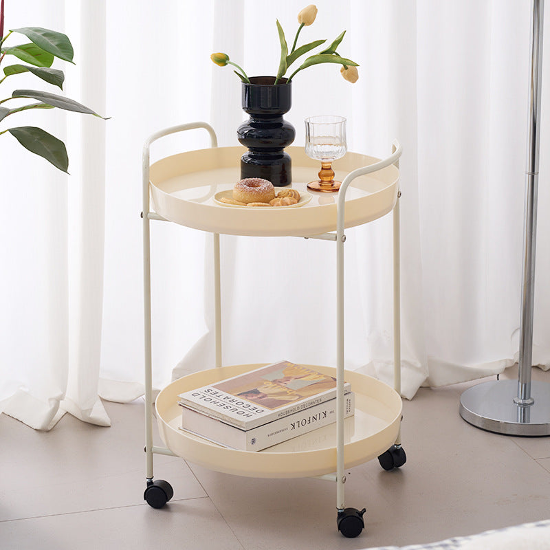 Contemporary Scandinavian Iron Mobile Round Curved Side Table With 2 Tiers For Living Room