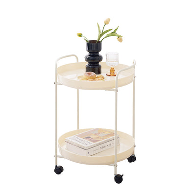 Contemporary Scandinavian Iron Mobile Round Curved Side Table With 2 Tiers For Living Room