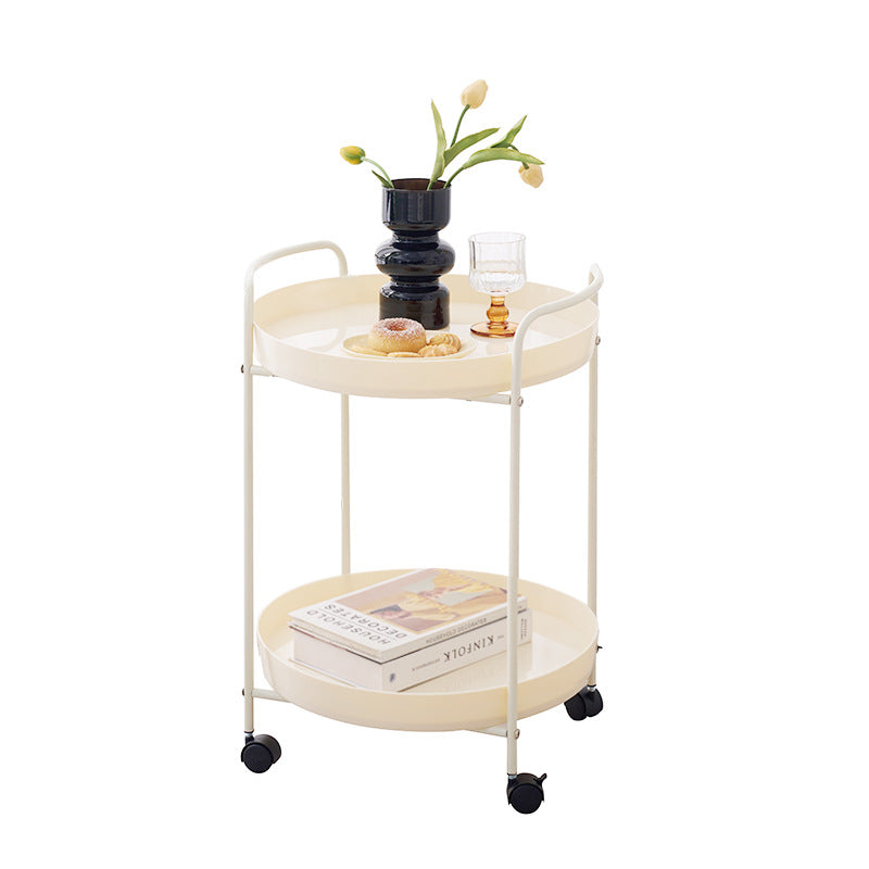 Contemporary Scandinavian Iron Mobile Round Curved Side Table With 2 Tiers For Living Room