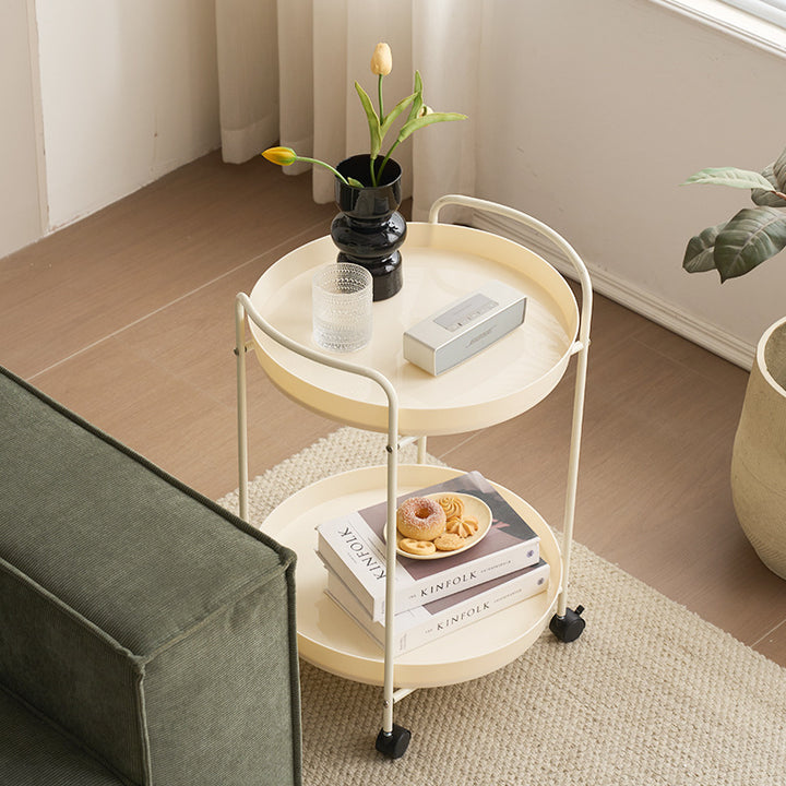 Table d'appoint ronde courbée en fer mobile de style scandinave contemporain avec 2 niveaux pour salon 