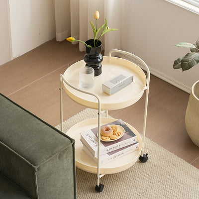 Contemporary Scandinavian Iron Mobile Round Curved Side Table With 2 Tiers For Living Room