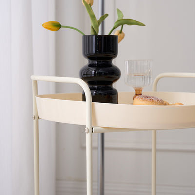 Contemporary Scandinavian Iron Mobile Round Curved Side Table With 2 Tiers For Living Room