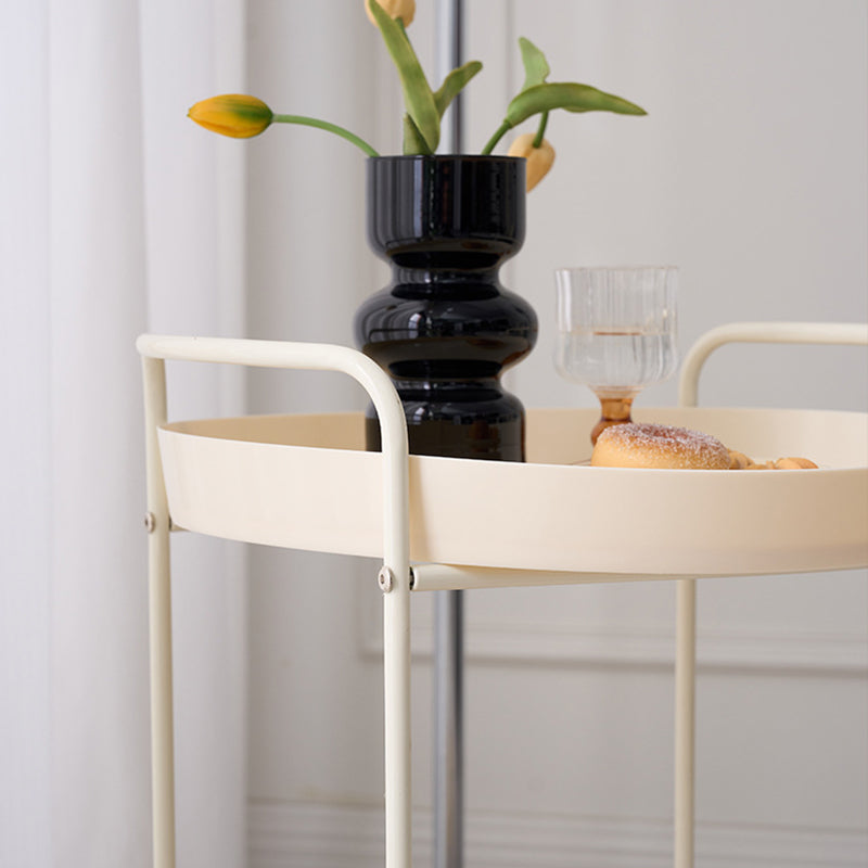 Contemporary Scandinavian Iron Mobile Round Curved Side Table With 2 Tiers For Living Room