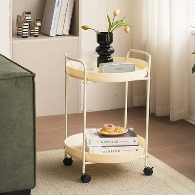 Contemporary Scandinavian Iron Mobile Round Curved Side Table With 2 Tiers For Living Room