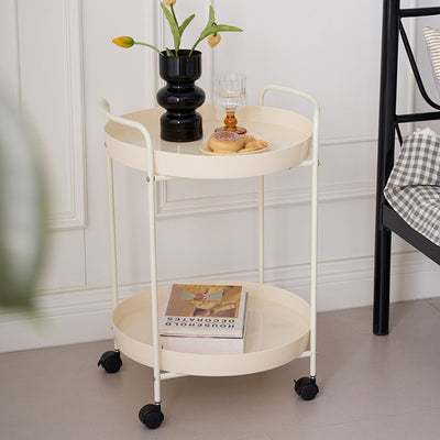 Contemporary Scandinavian Iron Mobile Round Curved Side Table With 2 Tiers For Living Room