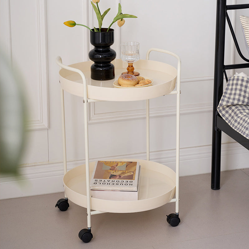 Contemporary Scandinavian Iron Mobile Round Curved Side Table With 2 Tiers For Living Room