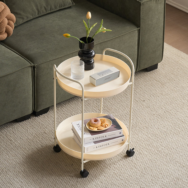 Contemporary Scandinavian Iron Mobile Round Curved Side Table With 2 Tiers For Living Room