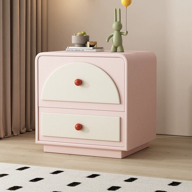 Traditional French Solid Wood Microfiber Leather Metal Semi-Round Square Nightstand With 2 Drawers For Bedroom