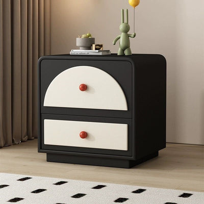 Traditional French Solid Wood Microfiber Leather Metal Semi-Round Square Nightstand With 2 Drawers For Bedroom