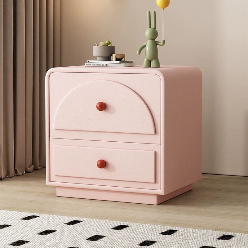 Traditional French Solid Wood Microfiber Leather Metal Semi-Round Square Nightstand With 2 Drawers For Bedroom