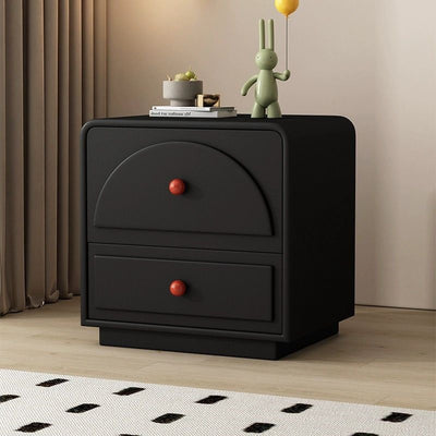 Traditional French Solid Wood Microfiber Leather Metal Semi-Round Square Nightstand With 2 Drawers For Bedroom