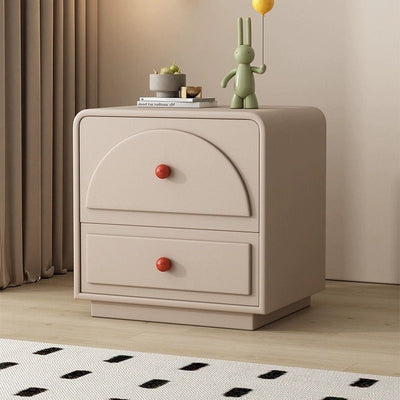 Traditional French Solid Wood Microfiber Leather Metal Semi-Round Square Nightstand With 2 Drawers For Bedroom