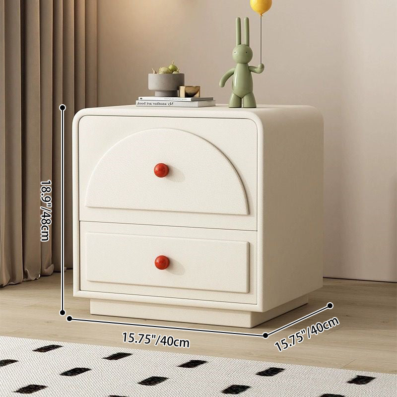 Traditional French Solid Wood Microfiber Leather Metal Semi-Round Square Nightstand With 2 Drawers For Bedroom