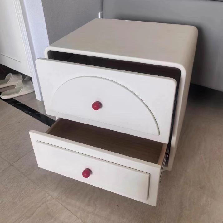 Traditional French Solid Wood Microfiber Leather Metal Semi-Round Square Nightstand With 2 Drawers For Bedroom