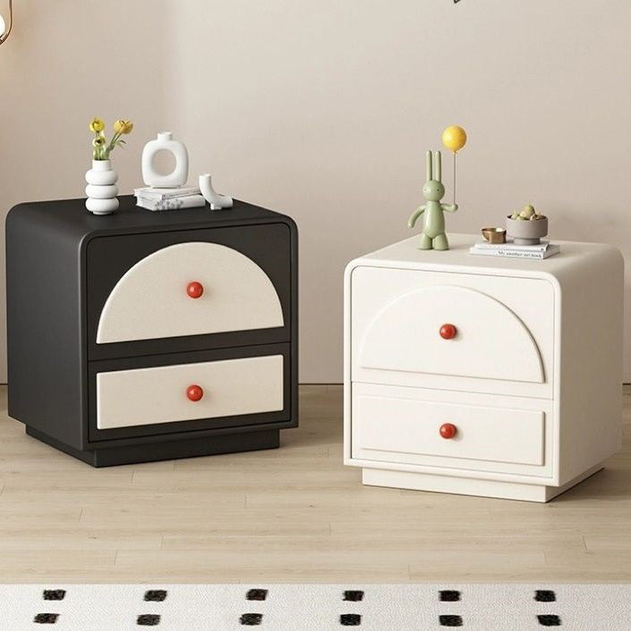 Traditional French Solid Wood Microfiber Leather Metal Semi-Round Square Nightstand With 2 Drawers For Bedroom