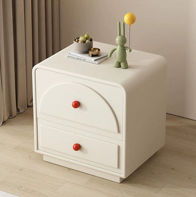 Traditional French Solid Wood Microfiber Leather Metal Semi-Round Square Nightstand With 2 Drawers For Bedroom