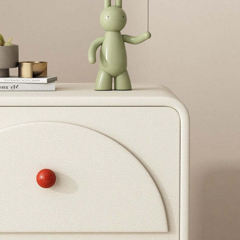 Traditional French Solid Wood Microfiber Leather Metal Semi-Round Square Nightstand With 2 Drawers For Bedroom