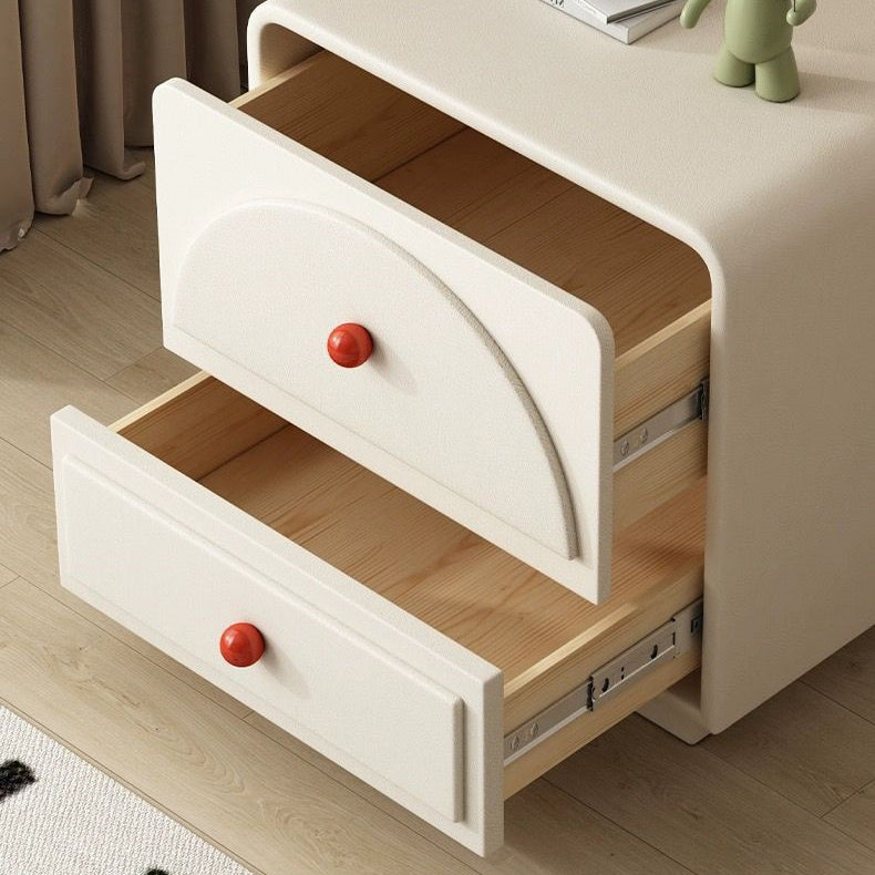 Traditional French Solid Wood Microfiber Leather Metal Semi-Round Square Nightstand With 2 Drawers For Bedroom