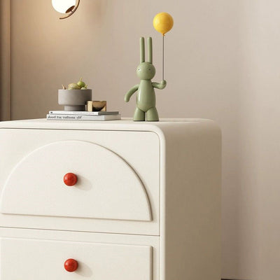 Traditional French Solid Wood Microfiber Leather Metal Semi-Round Square Nightstand With 2 Drawers For Bedroom