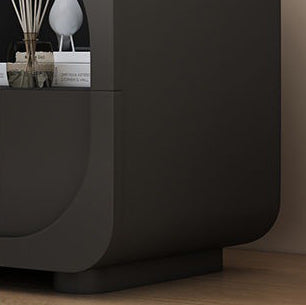 Contemporary Scandinavian Solid Wood Glass Metal Rounded Square Nightstand With 1 Drawer For Bedroom