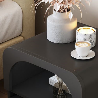 Contemporary Scandinavian Solid Wood Glass Metal Rounded Square Nightstand With 1 Drawer For Bedroom