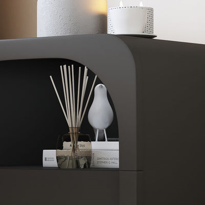 Contemporary Scandinavian Solid Wood Glass Metal Rounded Square Nightstand With 1 Drawer For Bedroom