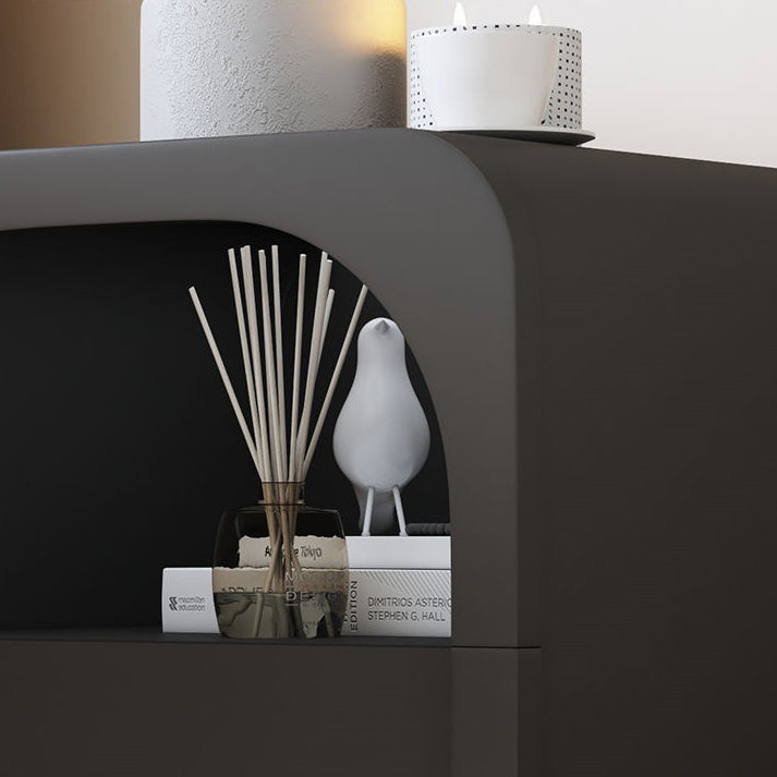 Contemporary Scandinavian Solid Wood Glass Metal Rounded Square Nightstand With 1 Drawer For Bedroom