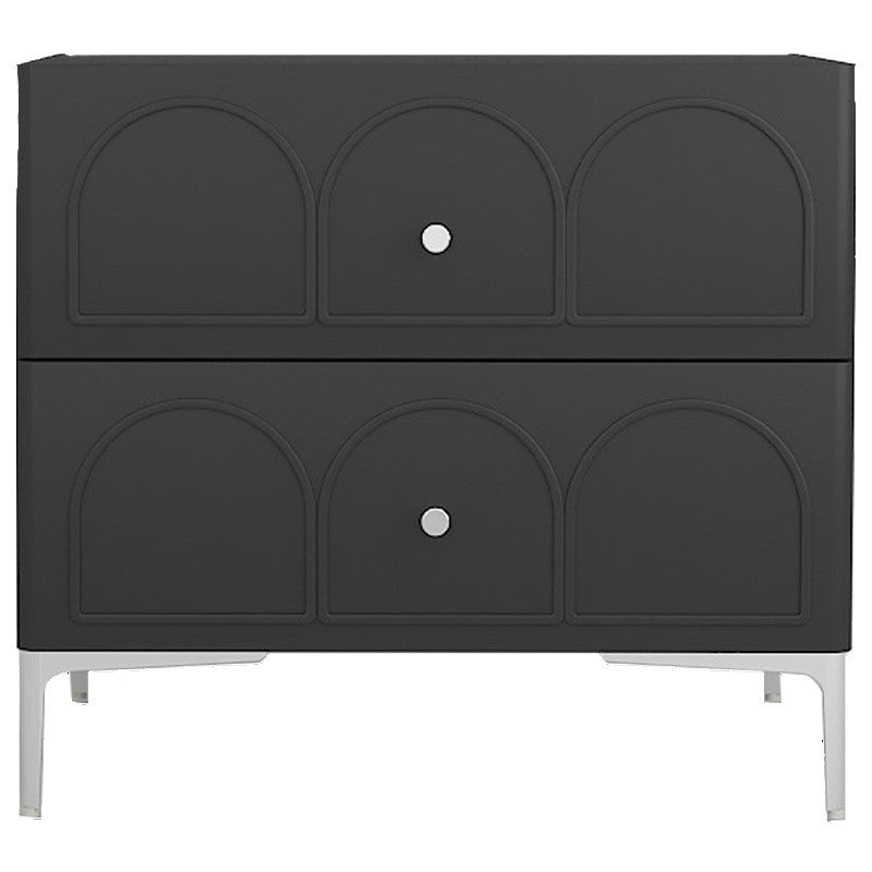 Traditional French Solid Wood Hardware Rectangular Curved Nightstand With 2 Drawers For Bedroom