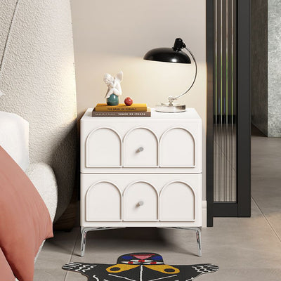 Traditional French Solid Wood Hardware Rectangular Curved Nightstand With 2 Drawers For Bedroom